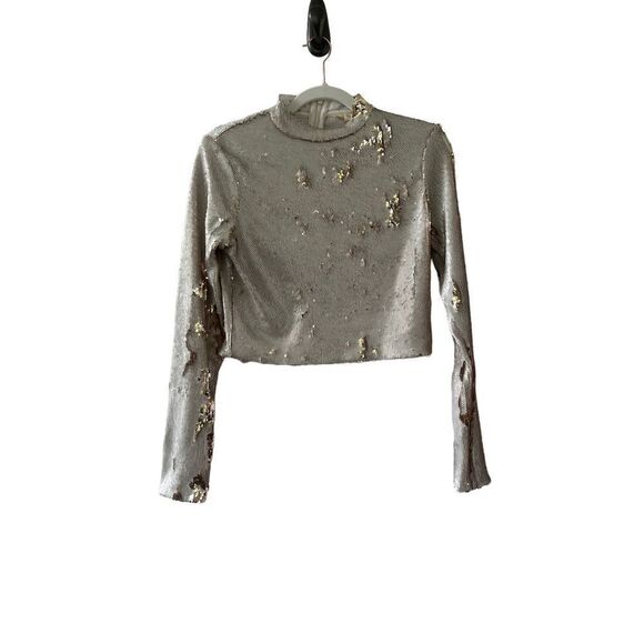 Urban Outfitters Silence + Noise Akiko Sequin Mock Neck Top Women’s Champagne Si - Picture 1 of 7